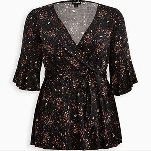 Torrid Size 1 Celestial Print Challis Surplice Tie Front Top